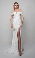 UNK-7058. Long, Off The Shoulder, Straight, Closed Back image 2