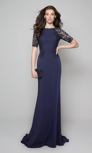 UNK-27585. Long, High Neck, Fit N Flare, Illusion Back image 0
