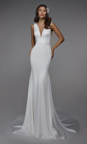 UNK-Wedding Dress: 7021. Long Sexy Wedding Dress, Plunging Neckline, Fit N Flare image 2