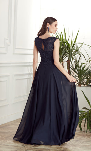 UNK-27504. Long Formal Dress, Illusion Neckline, Flowy image 3