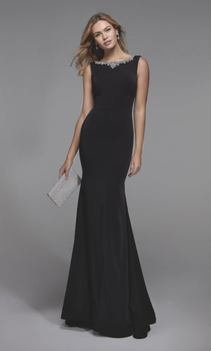 UNK-27538. Long Gala Dress, High Neck, Fit N Flare image 0