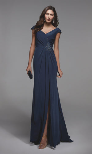 UNK-27508. Long Ruched Dress, V-neck, Straight image 0