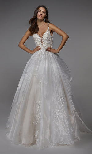 UNK-7047. Long Bridal Gown, Plunging Neckline, Ball Gown image 0