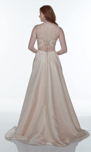 UNK-1736. Long Sexy Dress, Plunging Neckline, A-line image 7
