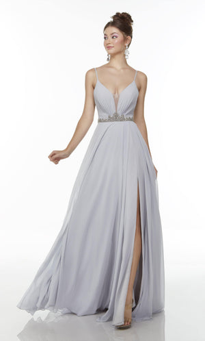 UNK-1732. Long Chiffon Dress, Plunging Neckline, Flowy image 0