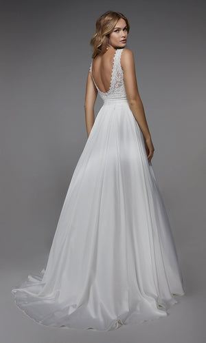 UNK-7035. Long Bridal Gown, V-neck, A-line, Deep V Back image 1
