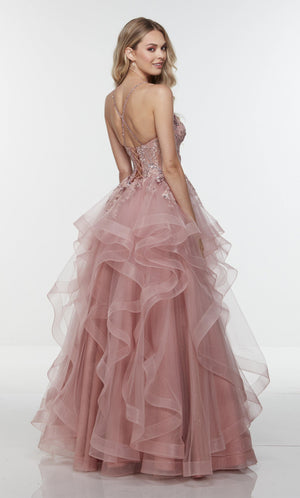 UNK-61085. Long Ball Gown Dress, Plunging Neckline, Ballgown image 1