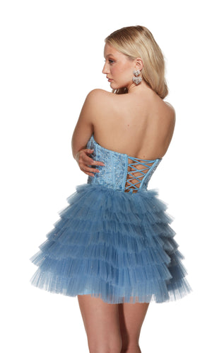 UNK-3767. Short, Strapless, A-line, Lace Up Back image 1
