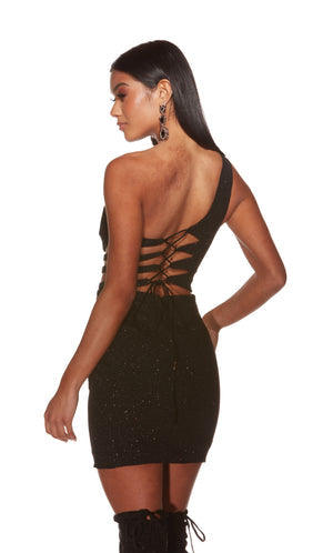 UNK-4821. Short, One Shoulder, Straight, Lace-up Back image 3