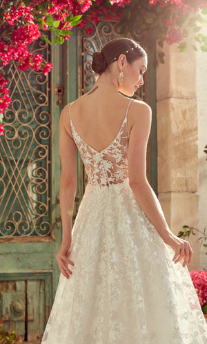 UNK-Wedding Dress: 7012. Long, V-Neck, Fit N Flare, V Shaped Back image 2