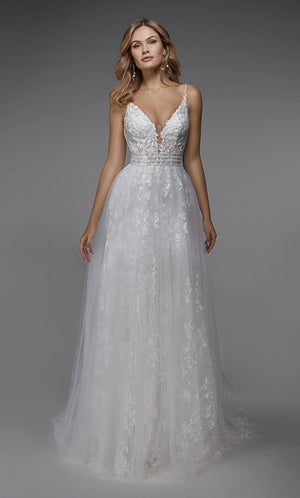 UNK-7036. Long Wedding Dress, Plunging Neckline, A-line image 0