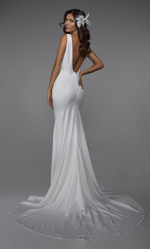 UNK-Wedding Dress: 7021. Long Sexy Wedding Dress, Plunging Neckline, Fit N Flare image 1