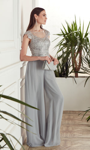 UNK-27488. Long Formal Playsuit, Illusion Neckline, Jumpsuit image 3