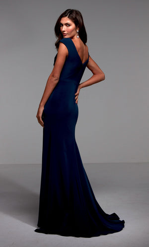 UNK-27508. Long Ruched Dress, V-neck, Straight image 1