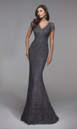 UNK-27478. Long Lace Dress, V-neck, Straight image 4