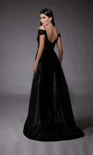 UNK-7101. Long, Off The Shoulder, Straight, Open Back image 1