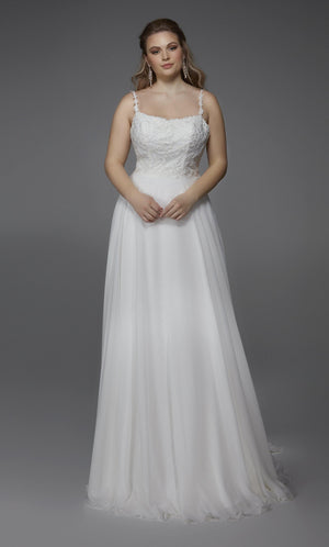 UNK-7018. Long, Square Neckline, Flowy, Lace Up Back image 0