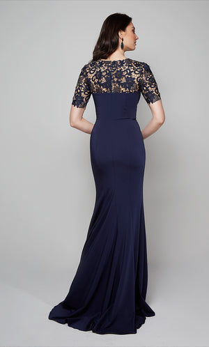 UNK-27585. Long, High Neck, Fit N Flare, Illusion Back image 1