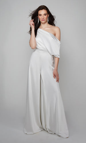UNK-70019. Long, One Shoulder, Jumpsuit, Closed Back image 2