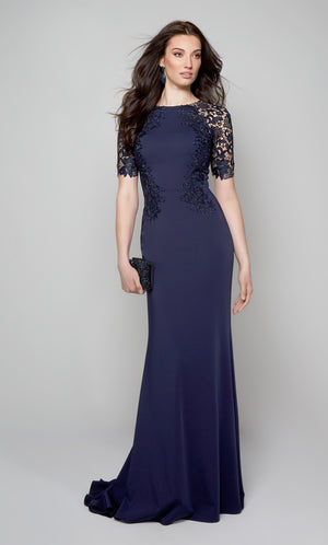UNK-27585. Long, High Neck, Fit N Flare, Illusion Back image 2