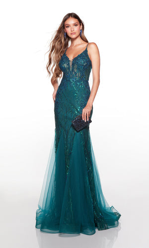UNK-61419. Long, Plunging Neckline, Fit N Flare image 0