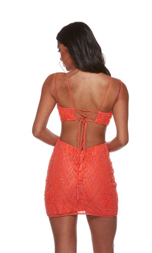 UNK-4644. Short, V-neck, Straight, Lace-up Back image 6