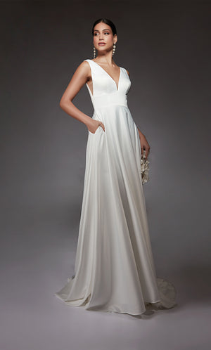 UNK-7096. Long, V-neck, A-line, V Shaped Back image 6