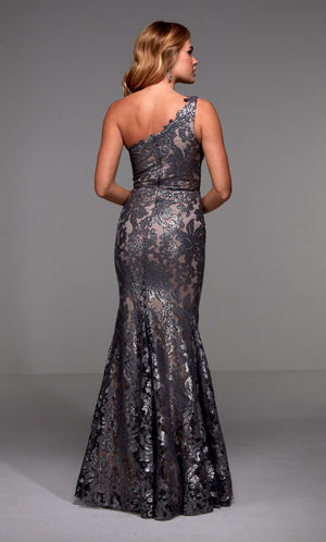 UNK-27486. Long Formal Dress, One Shoulder, Fit N Flare image 3