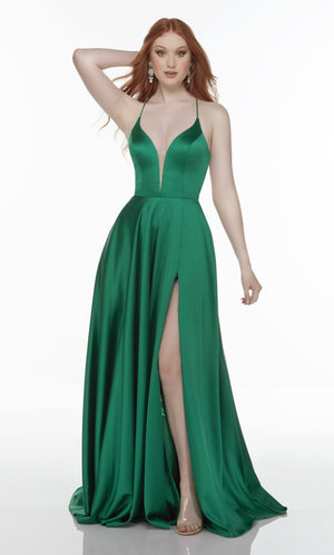 UNK-1722. Long Slit Dress, Plunging Neckline, Flowy image 2
