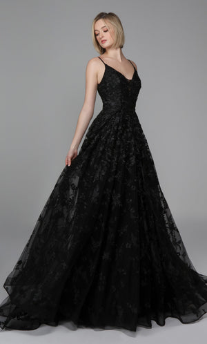 UNK-Wedding Dress: 7012. Long, V-Neck, Fit N Flare, V Shaped Back image 10