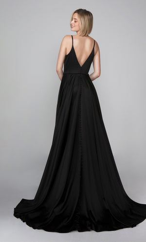 UNK-Wedding Dress: 7024. Long Bridal Gown, Plunging Neckline, Flowy image 7