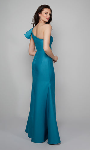 UNK-27641. Long, One Shoulder, Fit N Flare, Closed Back image 1