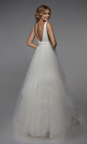 UNK-7022. Long Bridal Gown, Plunging Neckline, Ball Gown image 1