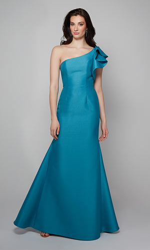 UNK-27641. Long, One Shoulder, Fit N Flare, Closed Back image 2