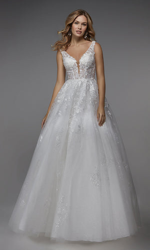 UNK-7039. Long Wedding Dress, Plunging Neckline, Ball Gown image 2