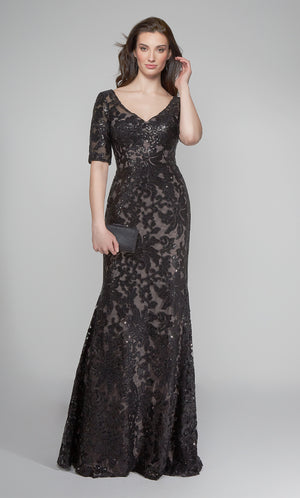 UNK-27497. Long Formal Dresses, Illusion Neckline, Fit N Flare image 2