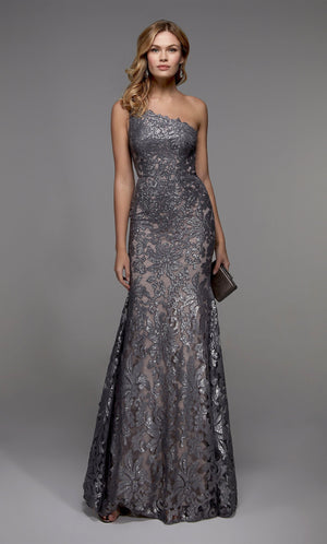 UNK-27486. Long Formal Dress, One Shoulder, Fit N Flare image 4