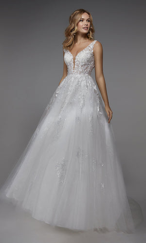 UNK-7039. Long Wedding Dress, Plunging Neckline, Ball Gown image 0
