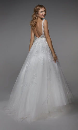 UNK-7039. Long Wedding Dress, Plunging Neckline, Ball Gown image 1