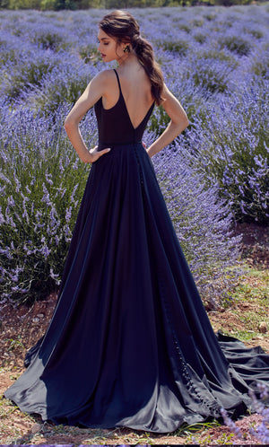 UNK-Wedding Dress: 7024. Long Bridal Gown, Plunging Neckline, Flowy image 1