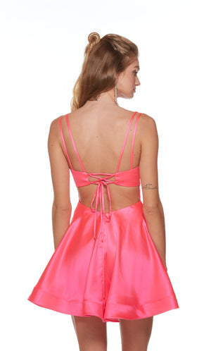UNK-3126. Short, V-neck, A-line, Strappy Back image 1