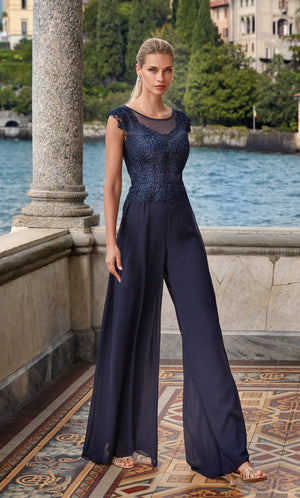 UNK-27488. Long Formal Playsuit, Illusion Neckline, Jumpsuit image 0
