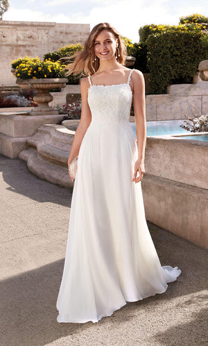 UNK-7018. Long, Square Neckline, Flowy, Lace Up Back image 3