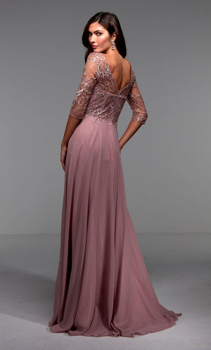 UNK-27475. Long Chiffon Dress, Illusion Neckline, Flowy image 5