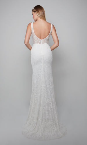 UNK-7075. Long, Illusion Neckline, Straight, Open Back image 1