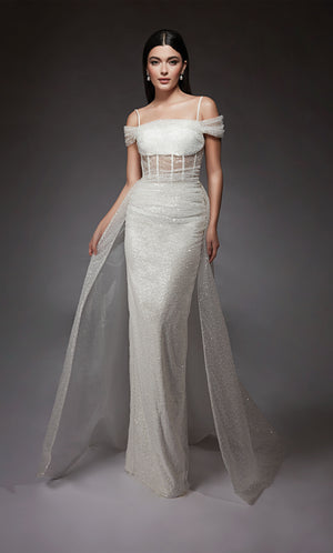 UNK-7101. Long, Off The Shoulder, Straight, Open Back image 3