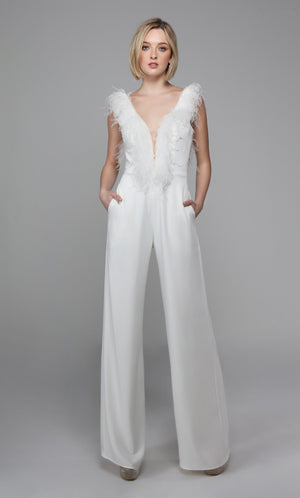 UNK-1707. Long Jumpsuit, Plunging Neckline, Jumpsuit image 2