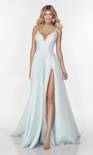 UNK-1736. Long Sexy Dress, Plunging Neckline, A-line image 2