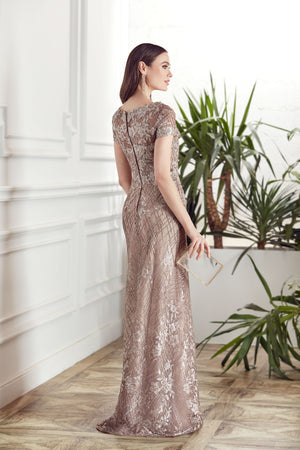 UNK-27525. Long Mob Dresses, Illusion Neckline, A-line image 2