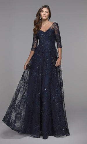 UNK-27494. Long Evening Dress, Illusion Neckline, A-line image 4